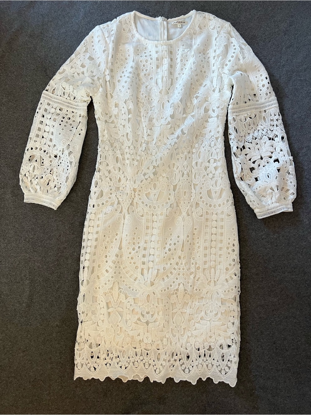 JessaKae White Lace Midi Dress with Balloon Sleeves